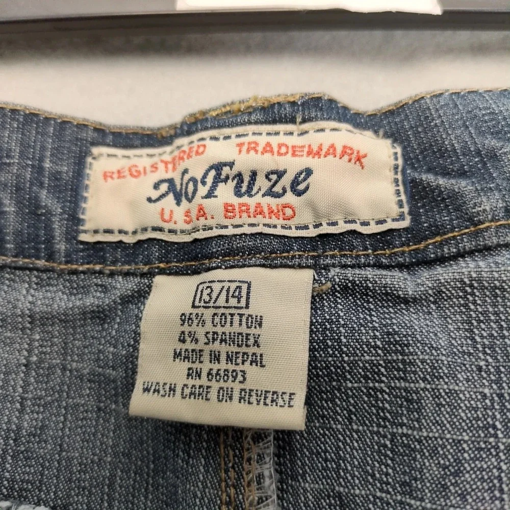 Vintage Y2K NoFuze Blue Asymmetrical Panel‎ Denim Midi Skirt Sz 13/14 34